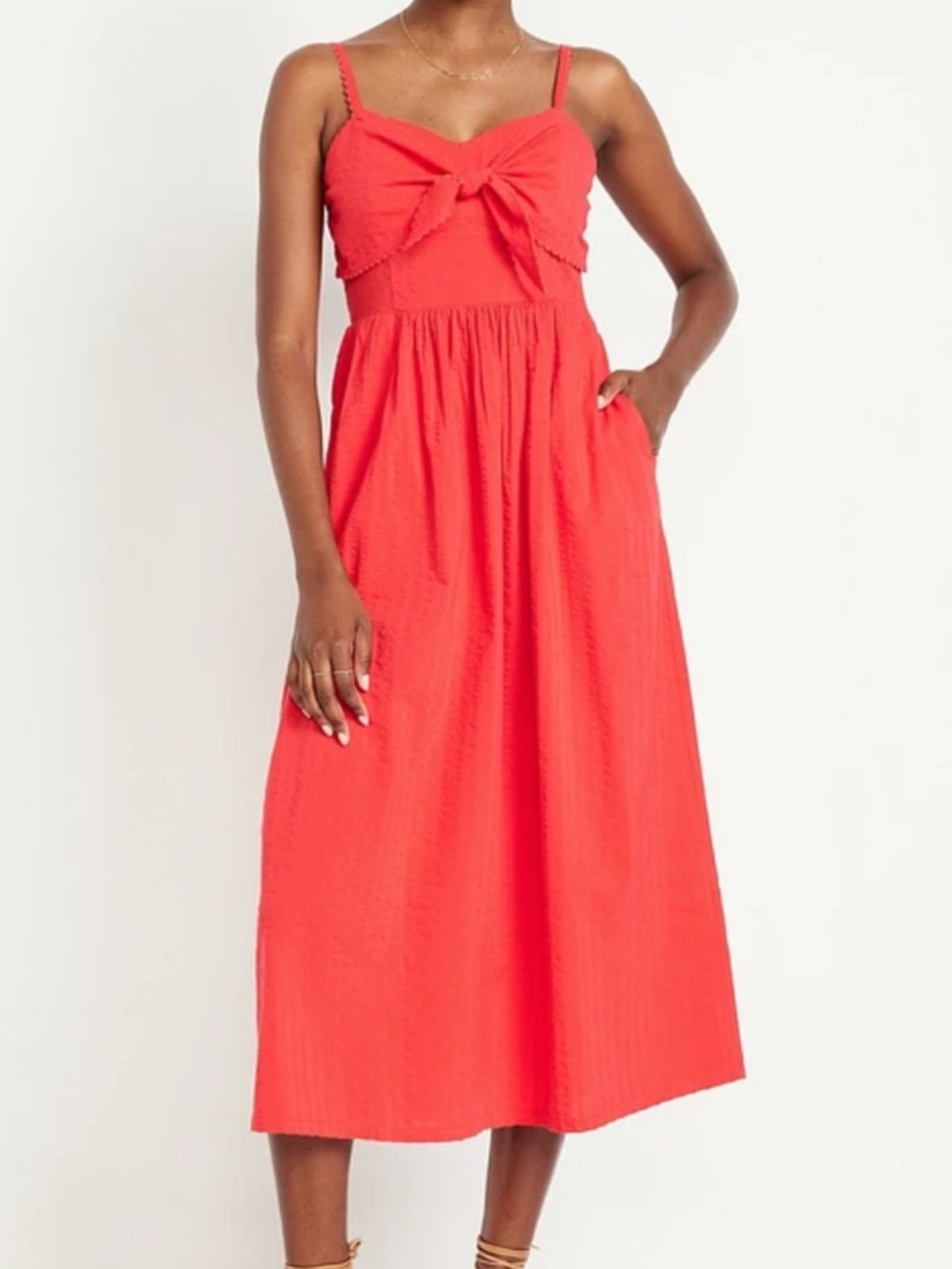 NWT Old Navy Coral Fit & Flare Sleeveless Seersucker Midi Dress Size L